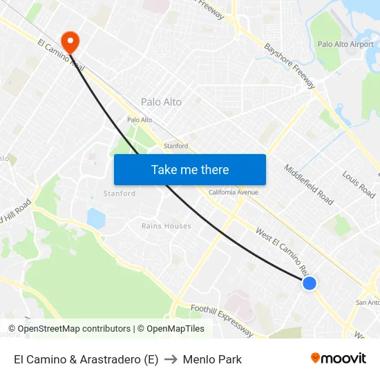 El Camino & Arastradero (E) to Menlo Park map