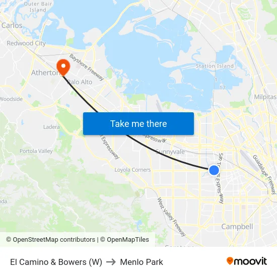 El Camino & Bowers (W) to Menlo Park map