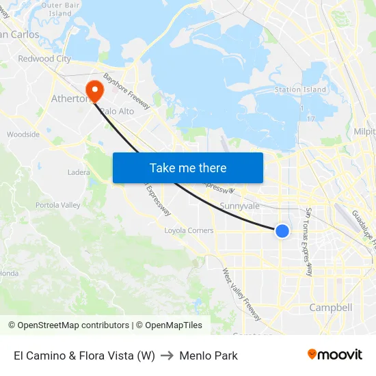 El Camino & Flora Vista (W) to Menlo Park map
