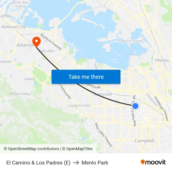 El Camino & Los Padres (E) to Menlo Park map