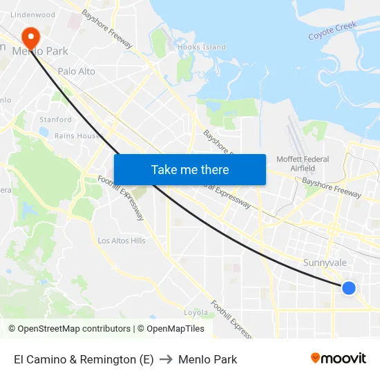 El Camino & Remington (E) to Menlo Park map