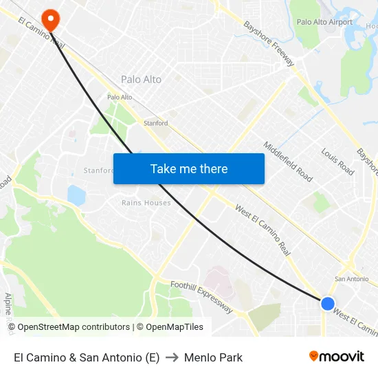 El Camino & San Antonio (E) to Menlo Park map