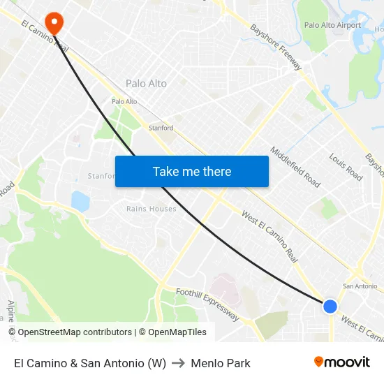 El Camino & San Antonio (W) to Menlo Park map