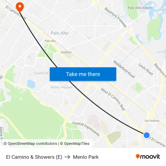 El Camino & Showers (E) to Menlo Park map