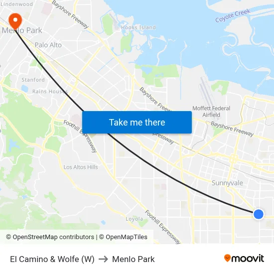 El Camino & Wolfe (W) to Menlo Park map