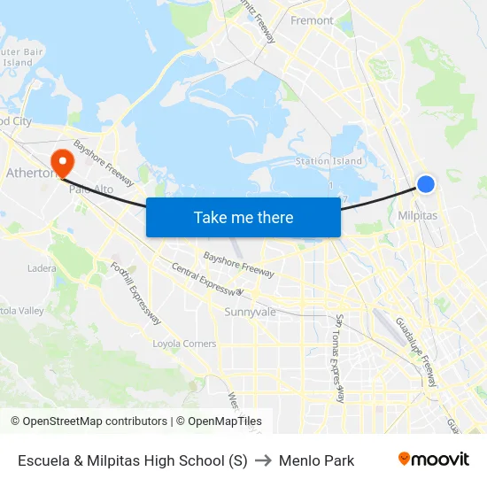Escuela & Milpitas High School (S) to Menlo Park map
