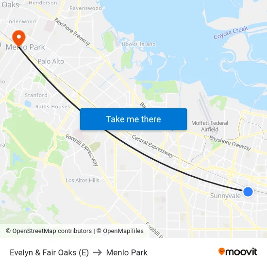 Evelyn & Fair Oaks (E) to Menlo Park map