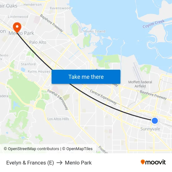 Evelyn & Frances (E) to Menlo Park map