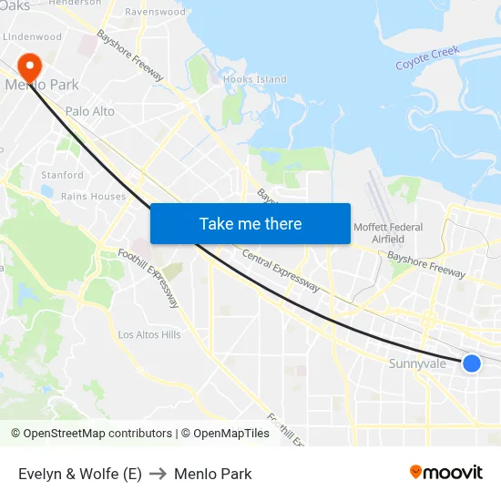Evelyn & Wolfe (E) to Menlo Park map