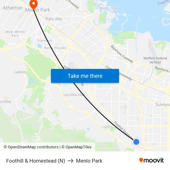 Foothill & Homestead (N) to Menlo Park map