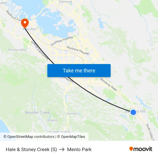 Hale & Stoney Creek (S) to Menlo Park map