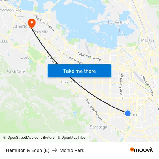 Hamilton & Eden (E) to Menlo Park map