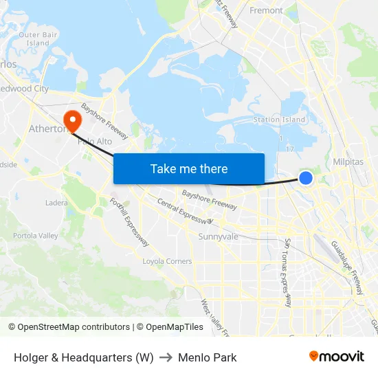Holger & Headquarters (W) to Menlo Park map