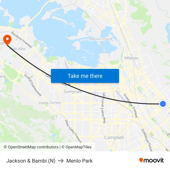 Jackson & Bambi (N) to Menlo Park map