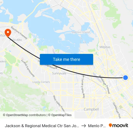 Jackson & Regional Medical Ctr San Jose (S) to Menlo Park map