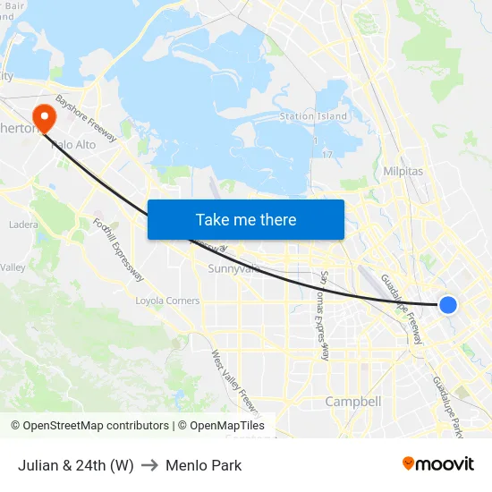 Julian & 24th (W) to Menlo Park map