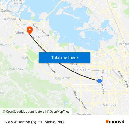 Kiely & Benton (S) to Menlo Park map
