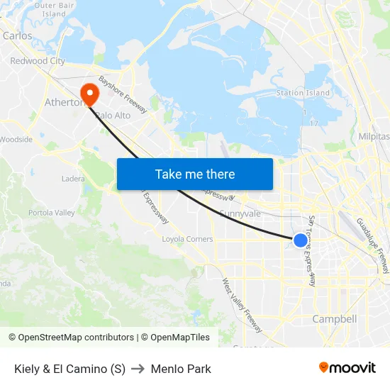 Kiely & El Camino (S) to Menlo Park map