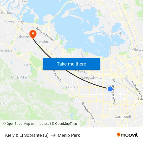 Kiely & El Sobrante (S) to Menlo Park map