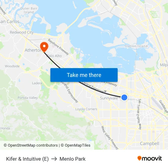 Kifer & Intuitive (E) to Menlo Park map