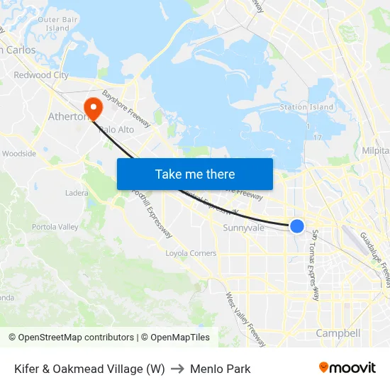 Kifer & Oakmead Village (W) to Menlo Park map