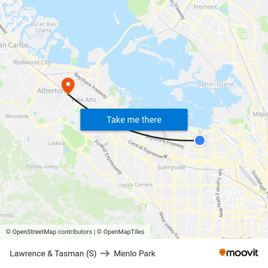 Lawrence & Tasman (S) to Menlo Park map