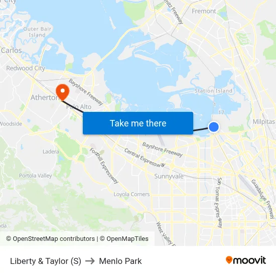 Liberty & Taylor (S) to Menlo Park map