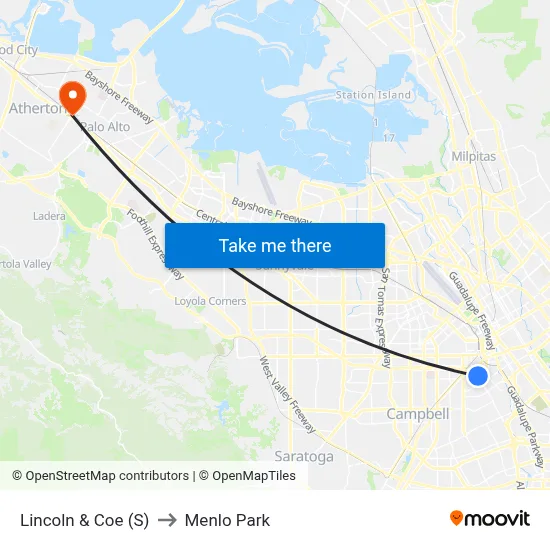 Lincoln & Coe (S) to Menlo Park map
