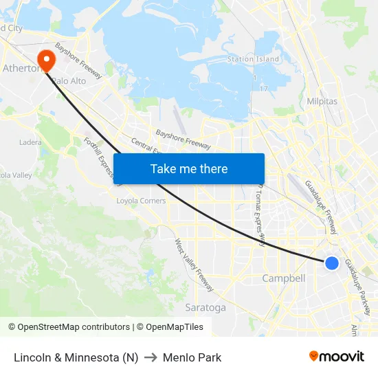 Lincoln & Minnesota (N) to Menlo Park map