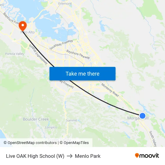 Live OAK High School (W) to Menlo Park map