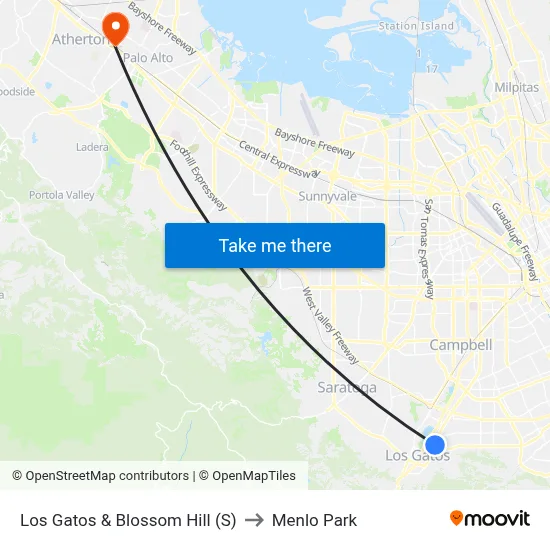 Los Gatos & Blossom Hill (S) to Menlo Park map