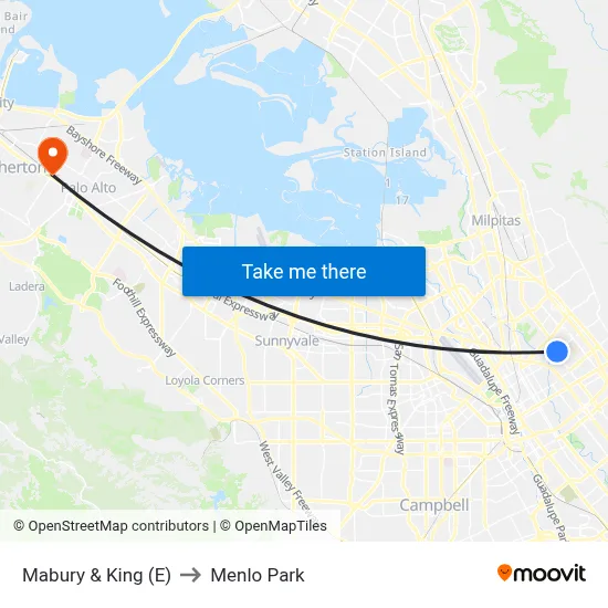 Mabury & King (E) to Menlo Park map