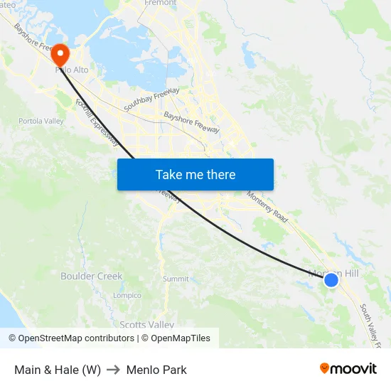 Main & Hale (W) to Menlo Park map