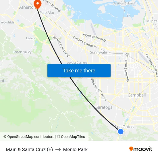 Main & Santa Cruz (E) to Menlo Park map