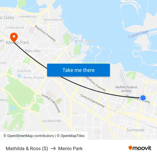Mathilda & Ross (S) to Menlo Park map