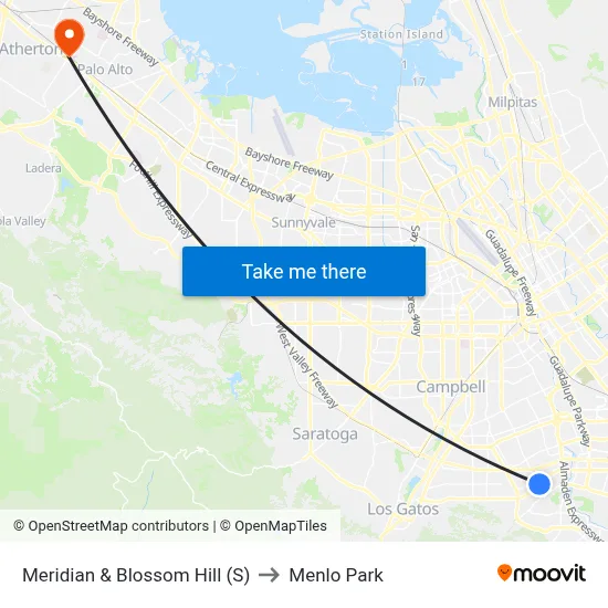 Meridian & Blossom Hill (S) to Menlo Park map