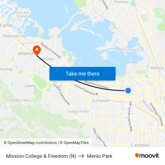 Mission College & Freedom (N) to Menlo Park map