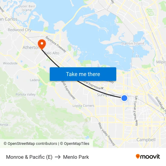 Monroe & Pacific (E) to Menlo Park map