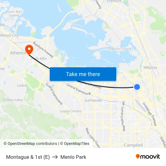 Montague & 1st (E) to Menlo Park map