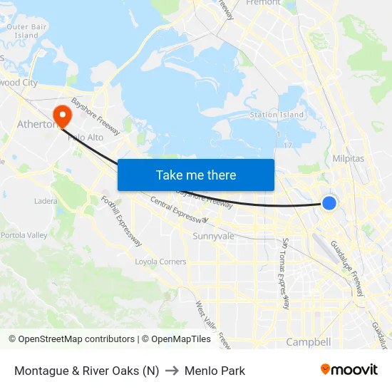 Montague & River Oaks (N) to Menlo Park map