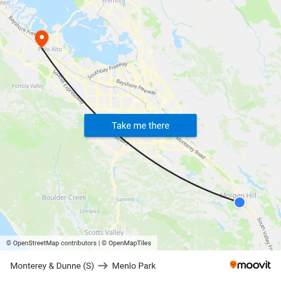 Monterey & Dunne (S) to Menlo Park map