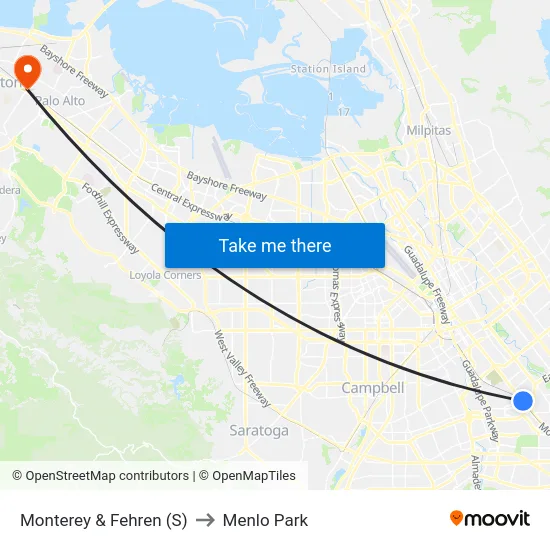 Monterey & Fehren (S) to Menlo Park map