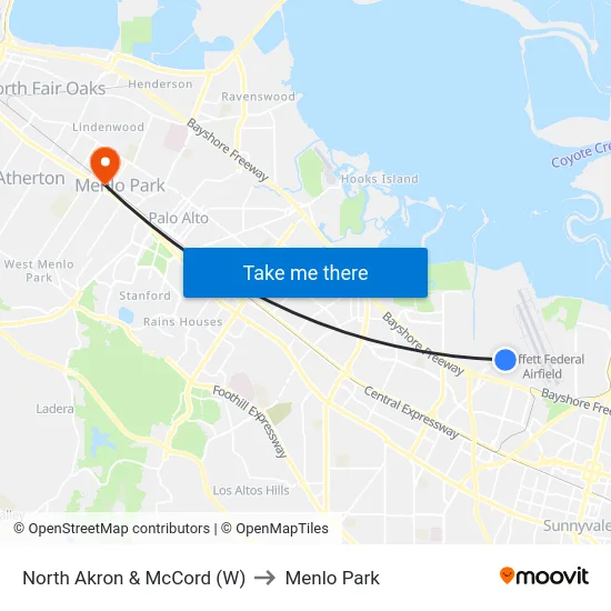 North Akron & McCord (W) to Menlo Park map