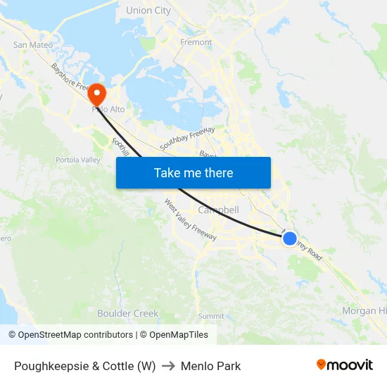 Poughkeepsie & Cottle (W) to Menlo Park map