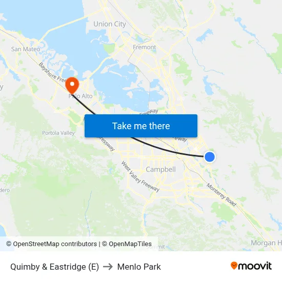 Quimby & Eastridge (E) to Menlo Park map