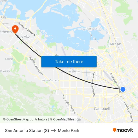 San Antonio Station (S) to Menlo Park map