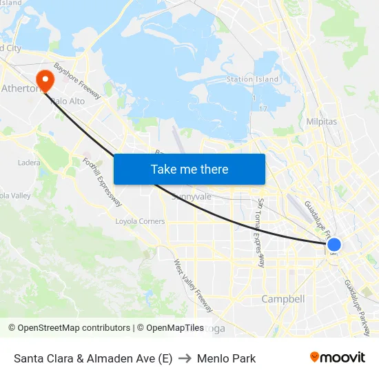 Santa Clara & Almaden Ave (E) to Menlo Park map