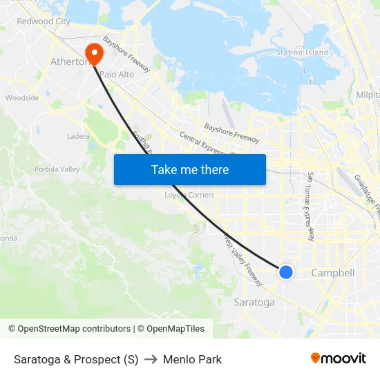 Saratoga & Prospect (S) to Menlo Park map