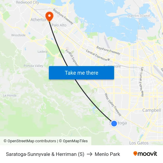 Saratoga-Sunnyvale & Herriman (S) to Menlo Park map