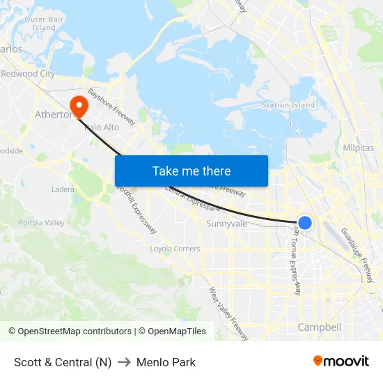 Scott & Central (N) to Menlo Park map